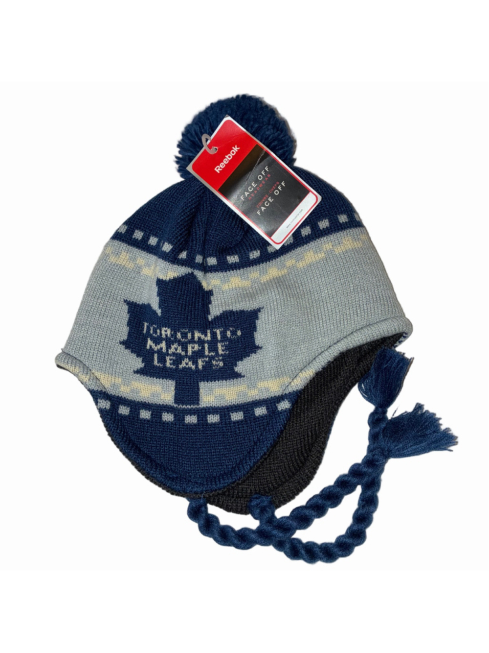 Toronto Maple Leafs Reebok NHL Knit Pom Beanie Hat, Blue/Grey NWT
